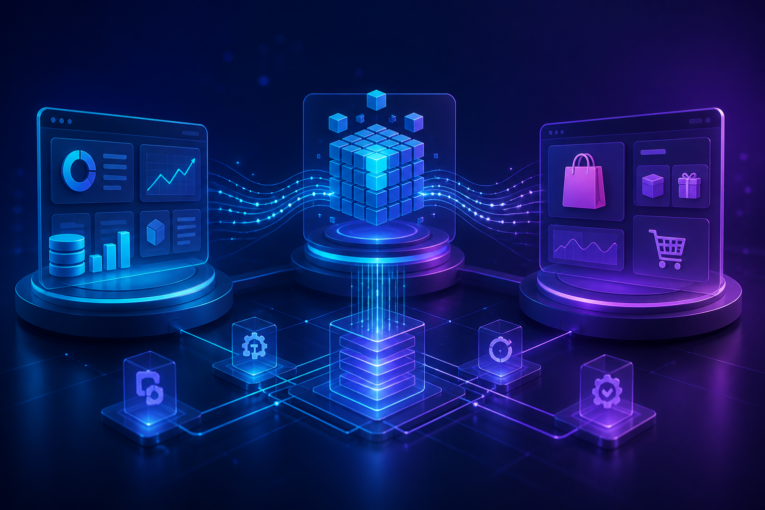 ERP, CRM e e-commerce conectados por fluxos seguros de dados
